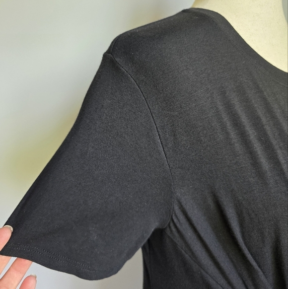 Theory Black Twist Knotted T-Shirt Knit Mini Stretch Dress Womens Size Medium - Picture 5 of 11